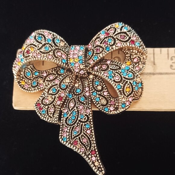 Blue & Pink Bow Brooch - Picture 4 of 5